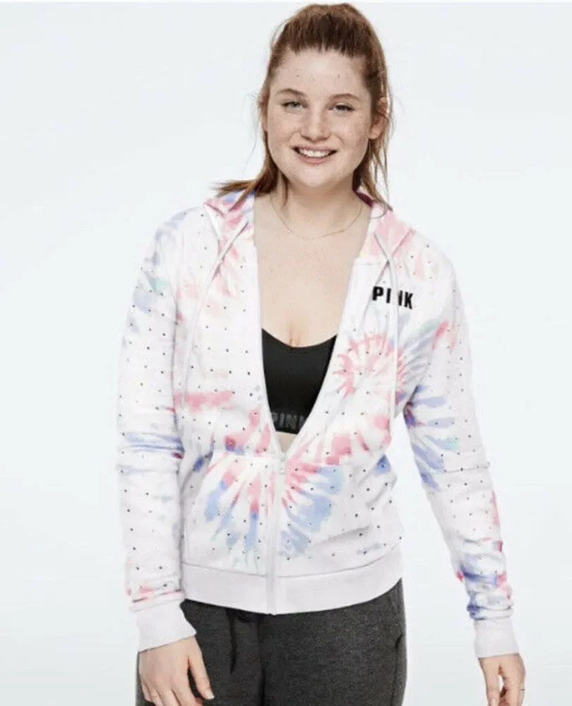 VS VICTORIAS SECRET PINK BLING PERFECT FULL-ZIP HOODIE SWEATER JACKET TOP XS